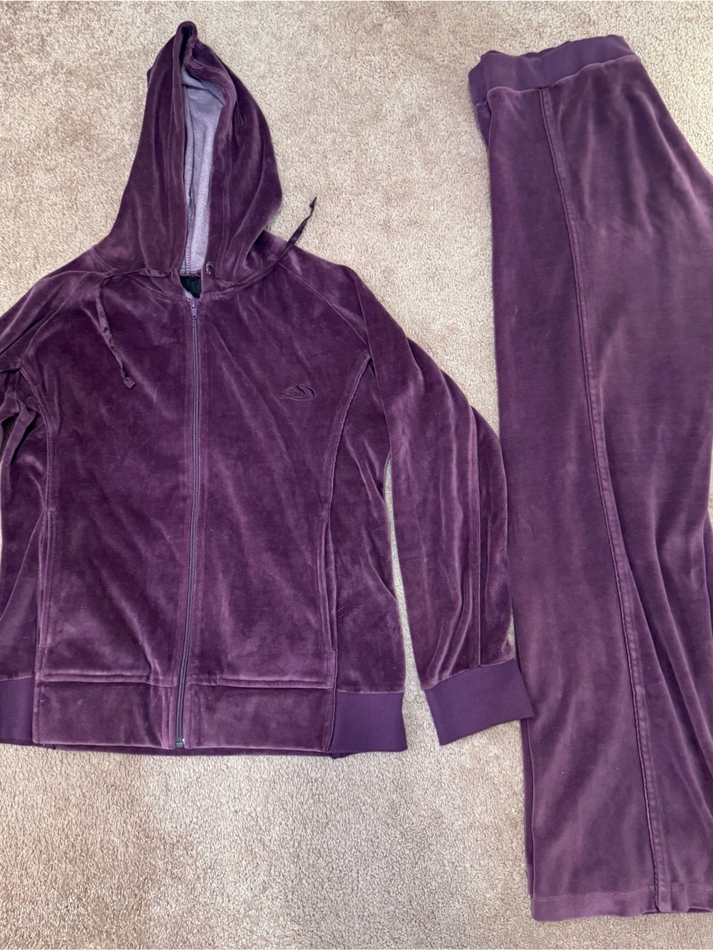Skechers Plum Velour Full Zip Hoodie & Drawstring Waist Pants Set Size Medium
